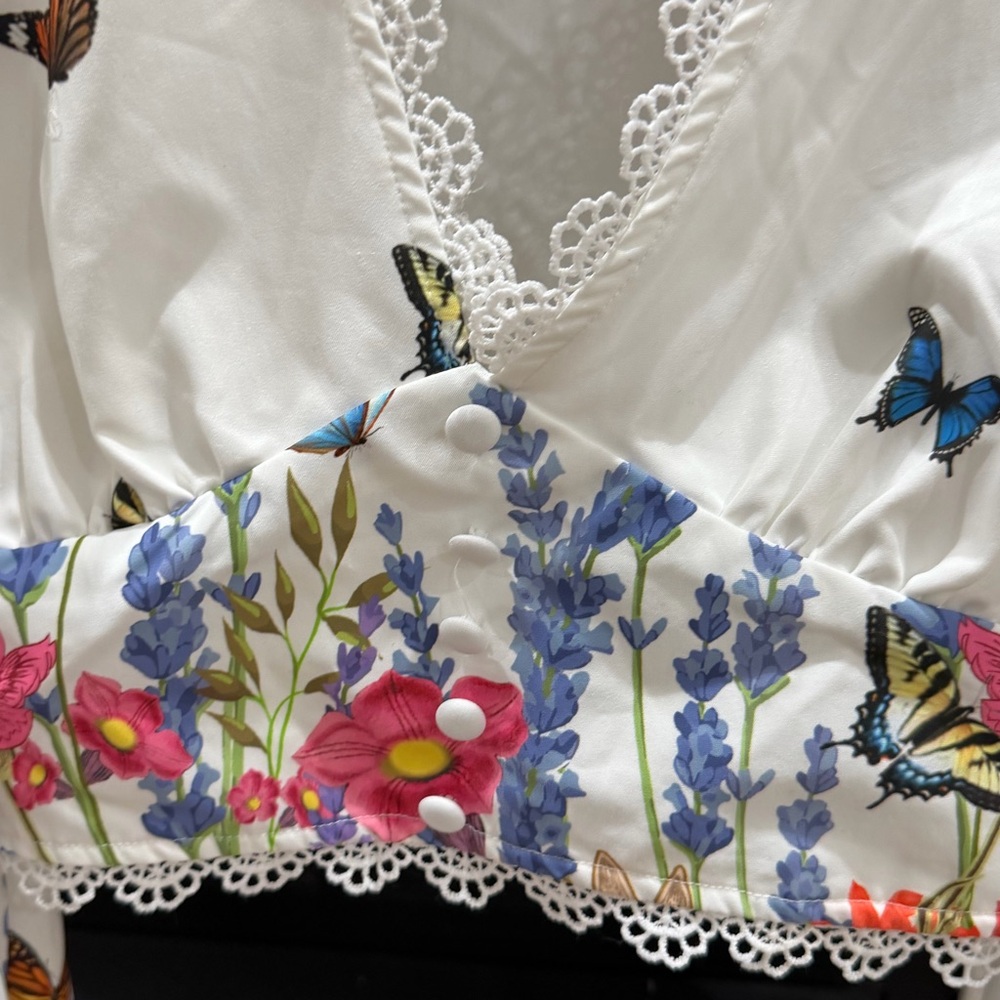 Fairycore Boho Butterfly & Floral Lace Crop Top Fairycore Romantic - Picture 2 of 16